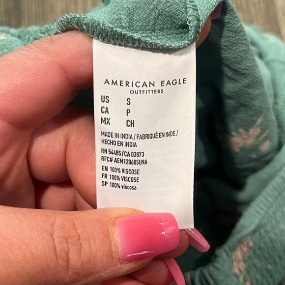 American Eagle Womens Smocked High Waist Shorts 100% Viscose Floral Green Size S - Picture 4 of 6